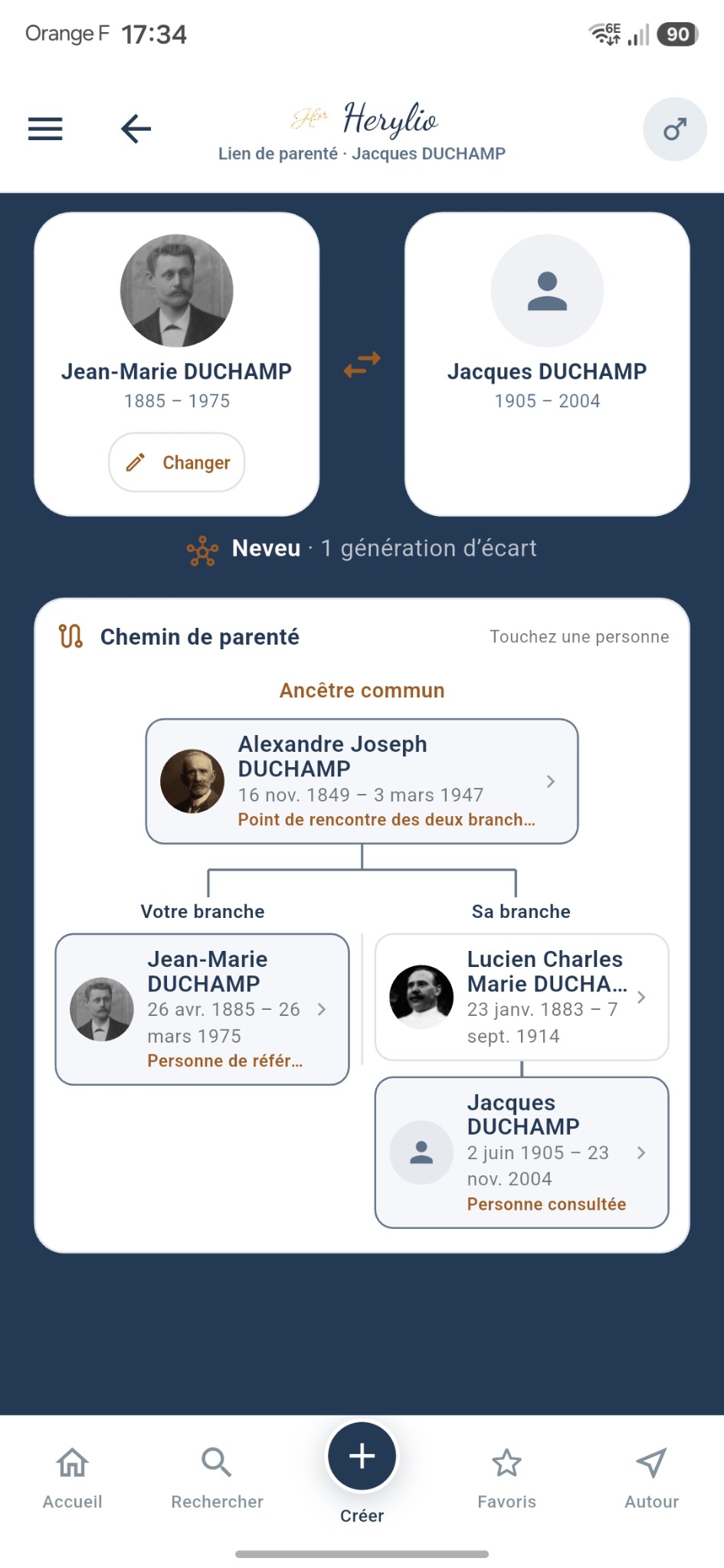 Chemin de parenté entre deux personnes